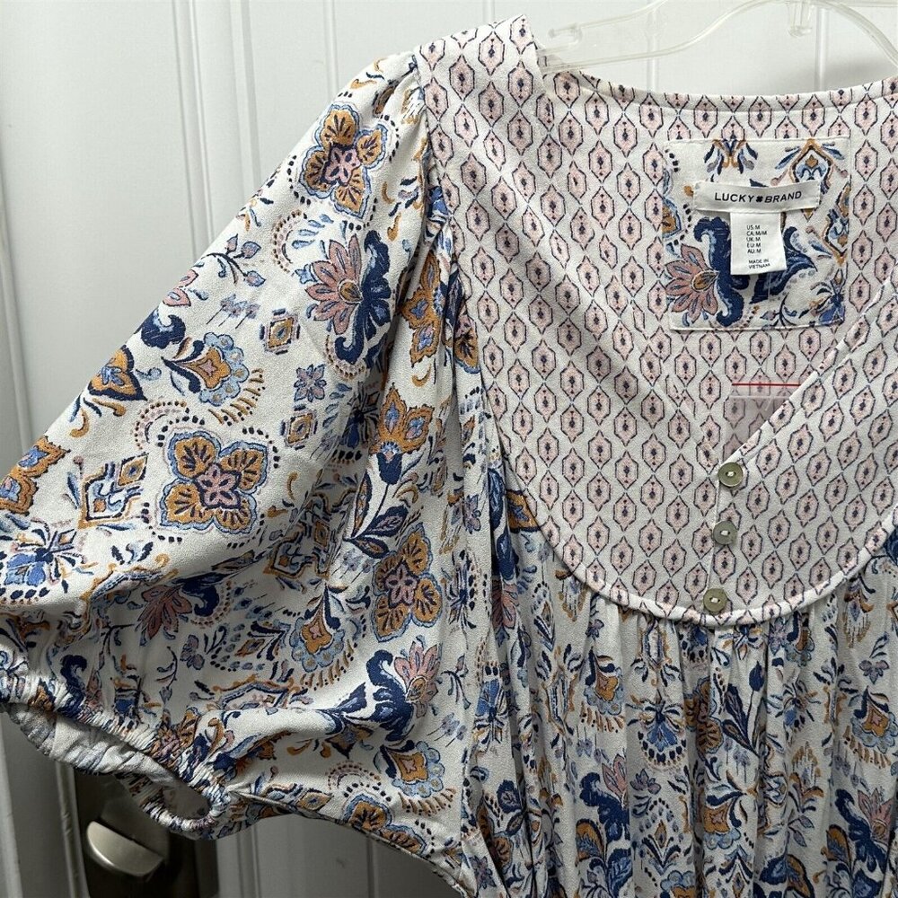 Lucky Brand Dress Peasant Cowgirl Paisley Blue White Cottage Core NEW - Picture 8 of 11